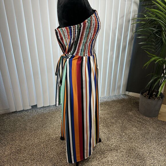 Shein Curve 2XL Long Multicolored Striped Belted Dress Vacation Beach Stretch - Picture 6 of 13